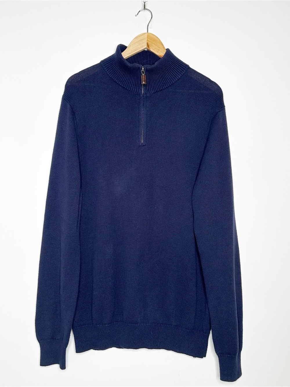 J.Crew Mens Cotton Cashmere Quarter Zip Sweater Navy Blue Slim Fit Medium